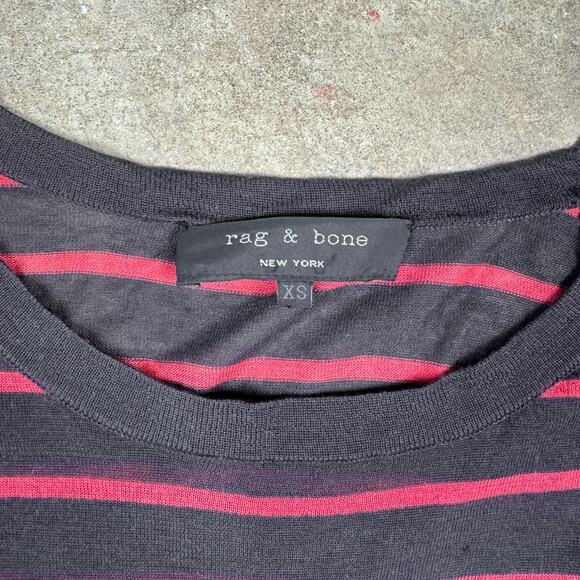Rag & Bone Women’s Slub Striped Long Sleeve Tee XS Black‎ Red Sheer Knit Top - Picture 6 of 12